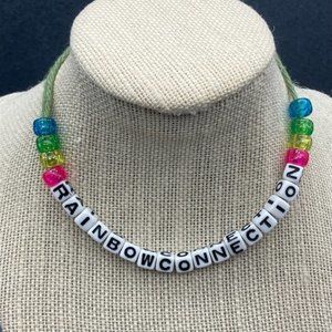 RAINBOW CONNECTION Beaded Necklace As Is Cube Black White Blue Green Yellow Pink